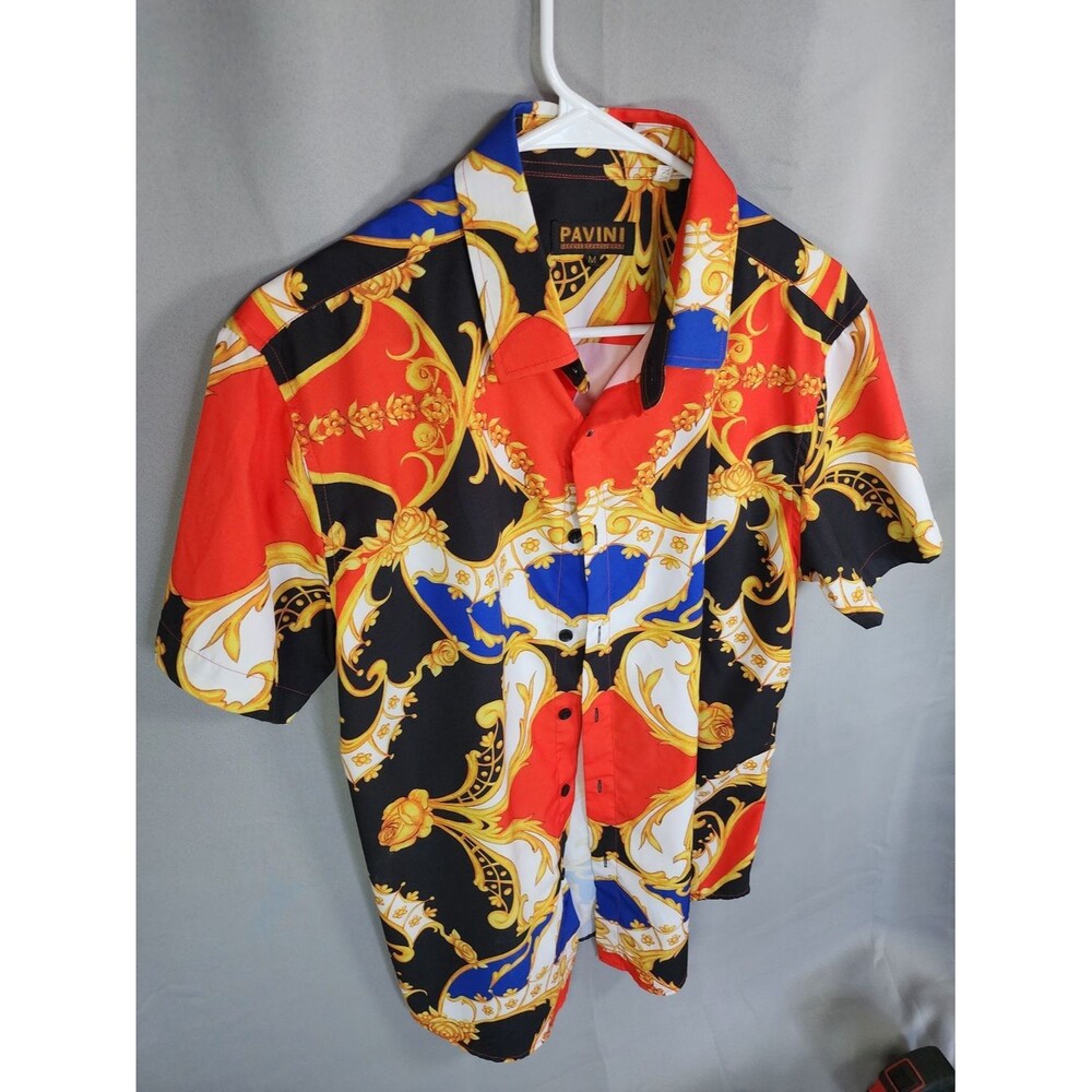 Pavini Red & Black Baroque Print Short-Sleeve Button-Down Shirt